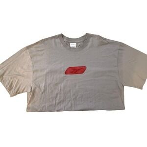 Y2K Reebok TShirt Mens 2XL Gray Vector Logo Rubber Patch 00s Athletic Streetwear